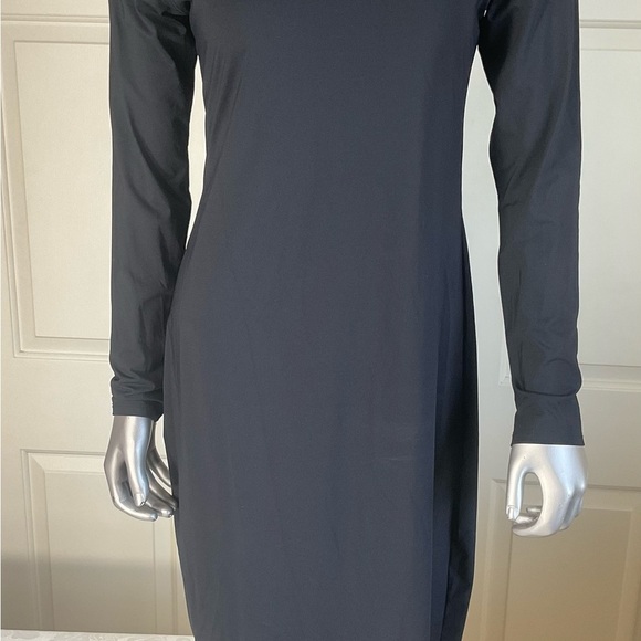 ZARA Women's Basic Poly Blend Black 3/4 Sleeve Crew Neck Dress Size Large - Picture 4 of 9
